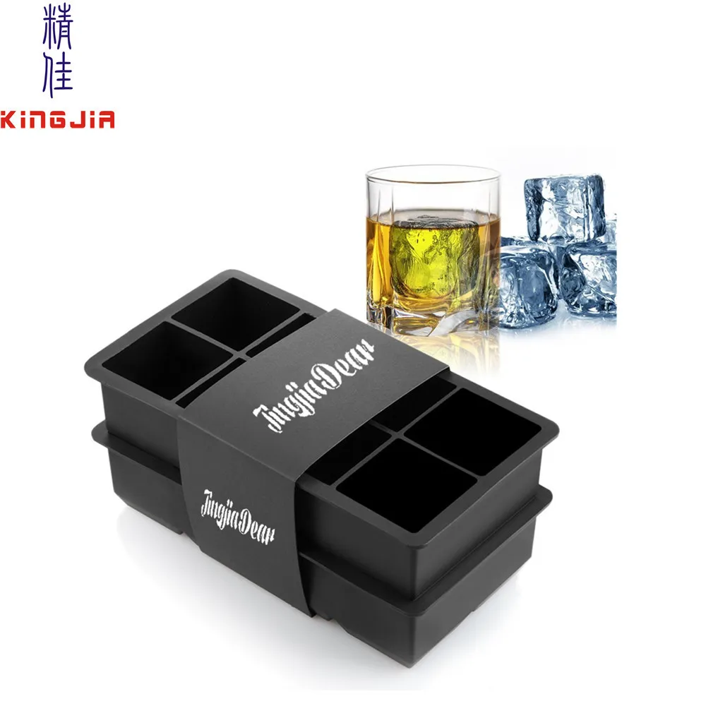 Set of 2 Black Large Ice Cube Mold - Whiskey Ice Cubes Frozen Rocks Silicone Big Ice Cube Tray