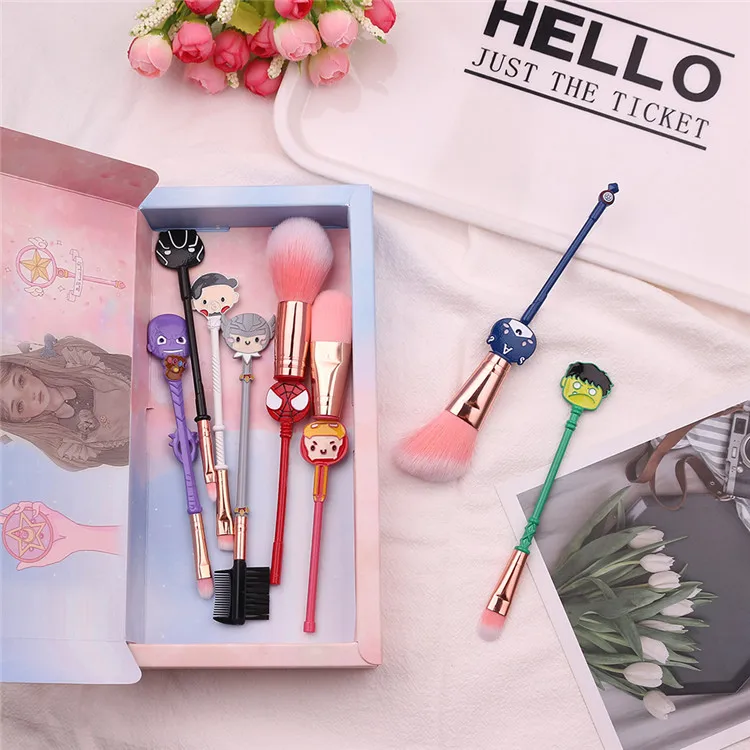 8pcs The Avengerss Makeup Kits Avenger Marvel Peripheral beauty tool Thanos Spider man make up brush