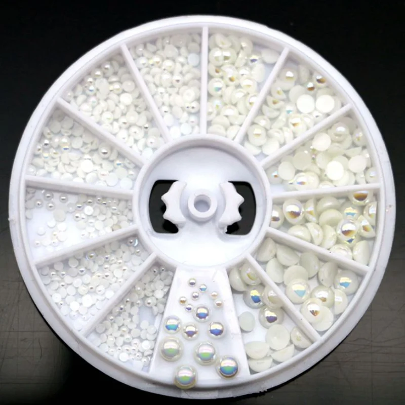 Wheel Package 3D Mix Color Pearl Metal Flatback Rhinestone Nail Decoration