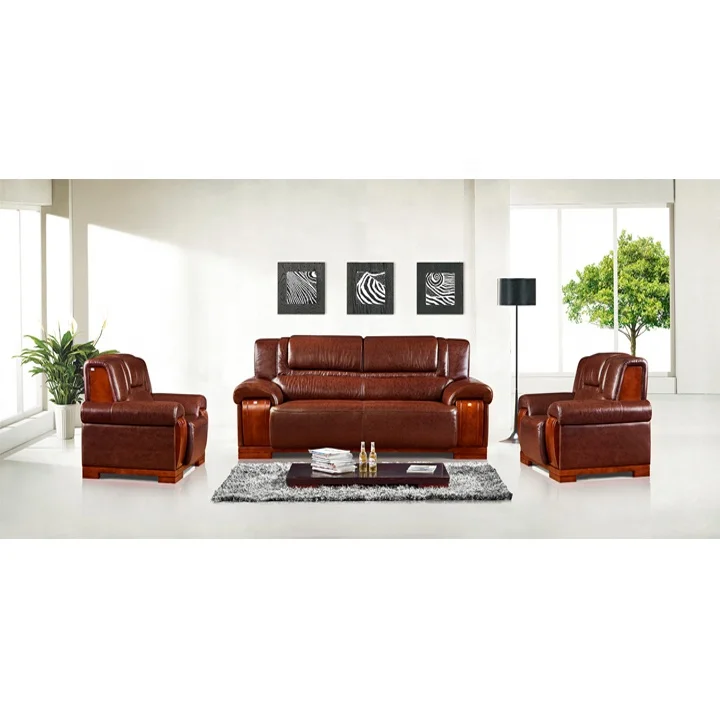 European style 1+1+3 leather office sofa set designs printed leather sofa