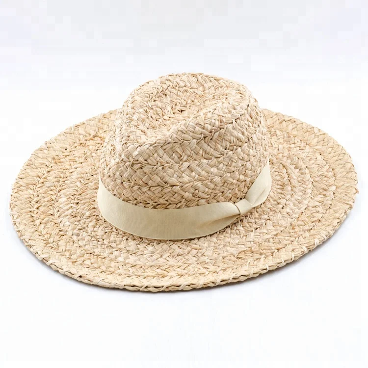 Fashion Women Summer Trendy Raffia Straw Wide Braid Fedora Hat Hand Made Sunshade Hat