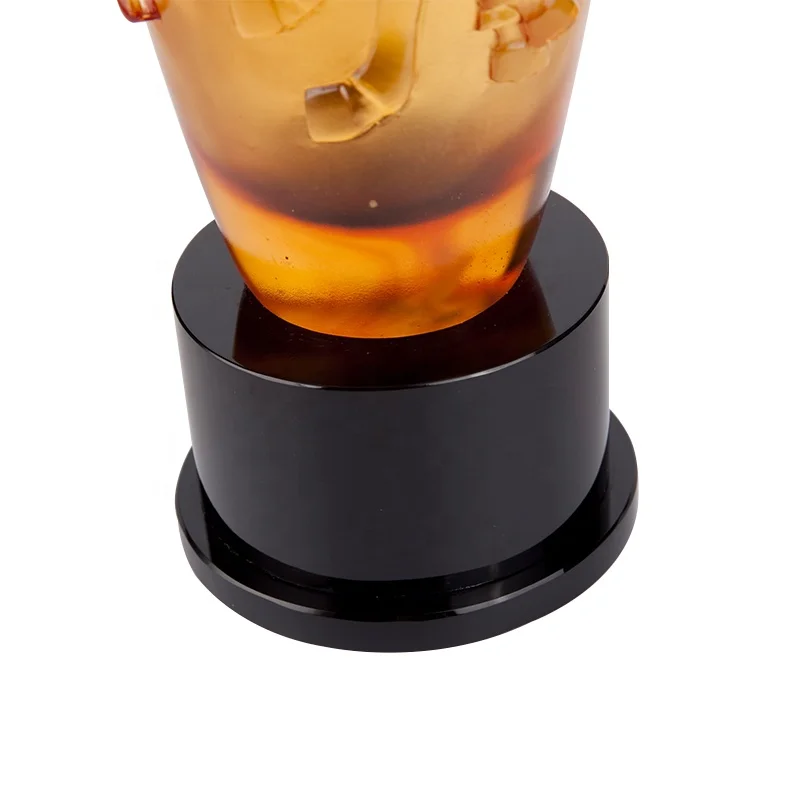 Premium gift horse art glass trophy pate de verre crystal trophy cup