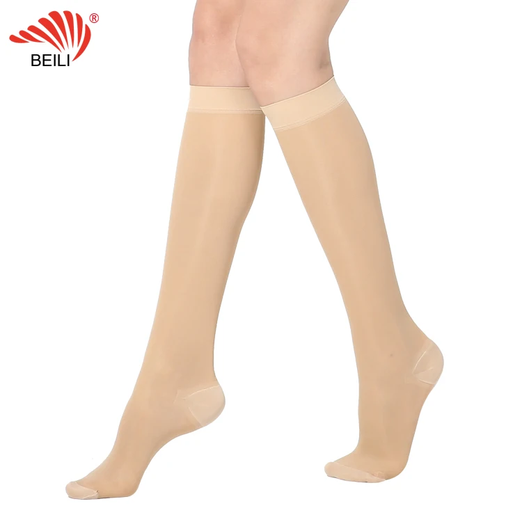 women Sexy Silk Black/beige/customized color Knee High Tube Compression Stocking lady tights Grade 2