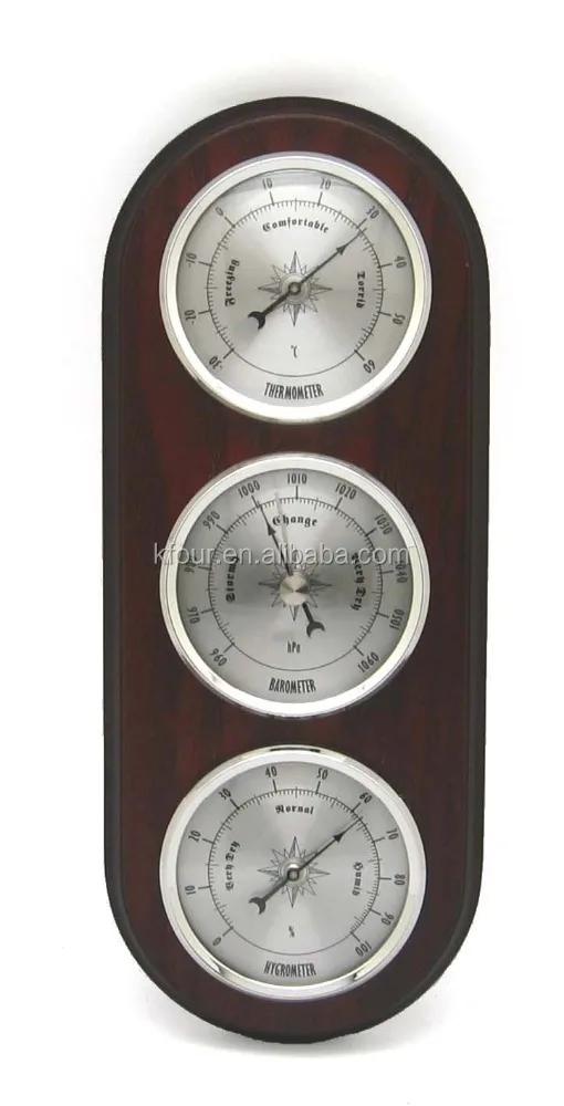 High quality wooden weather station with barometer thermometer and hygrometer mechanism for home decorative