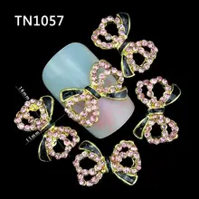 10Pcs Pack Glitter Black Gold Bow 3D Pink Rhinestones For Nail Art Decorations On Gel Polish