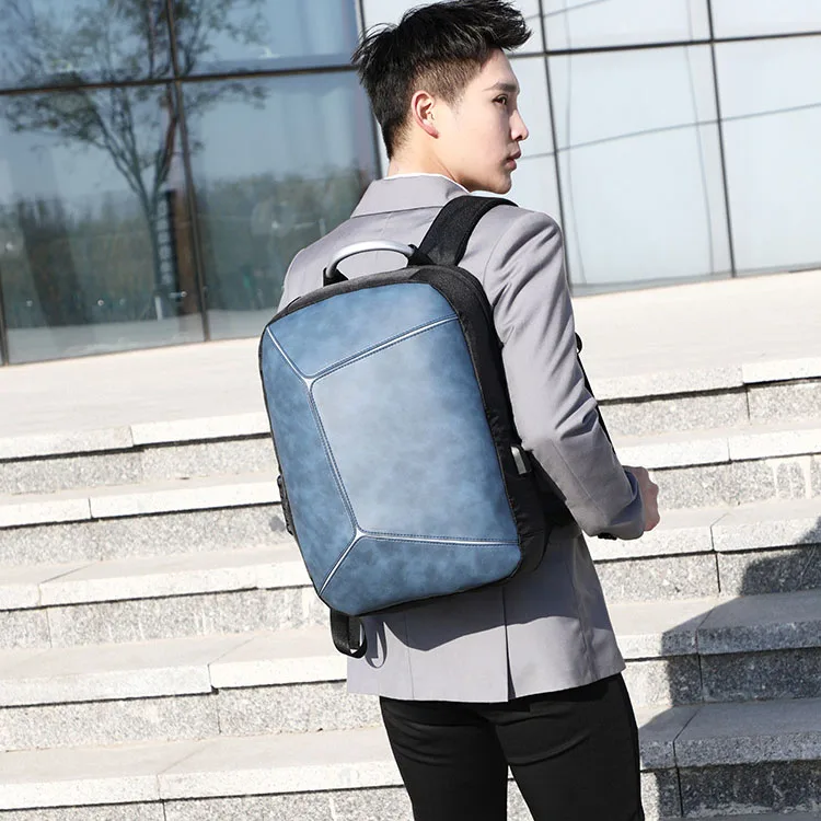 
Fashion pu leather man bag business laptop custom LOGO anti theft code lock usb charging backpack 