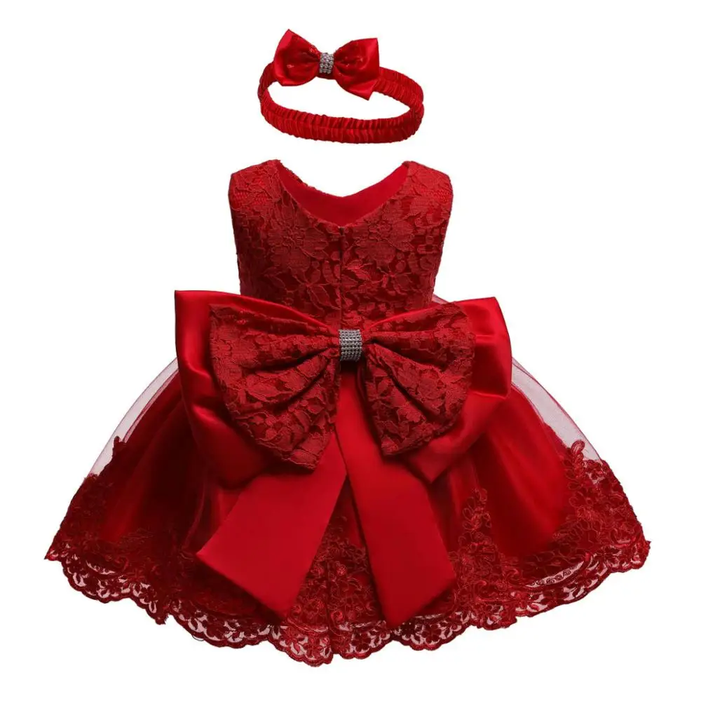 2019 European American cute fashion girl baby boutique dress birthday party boutique lace dress with big bow