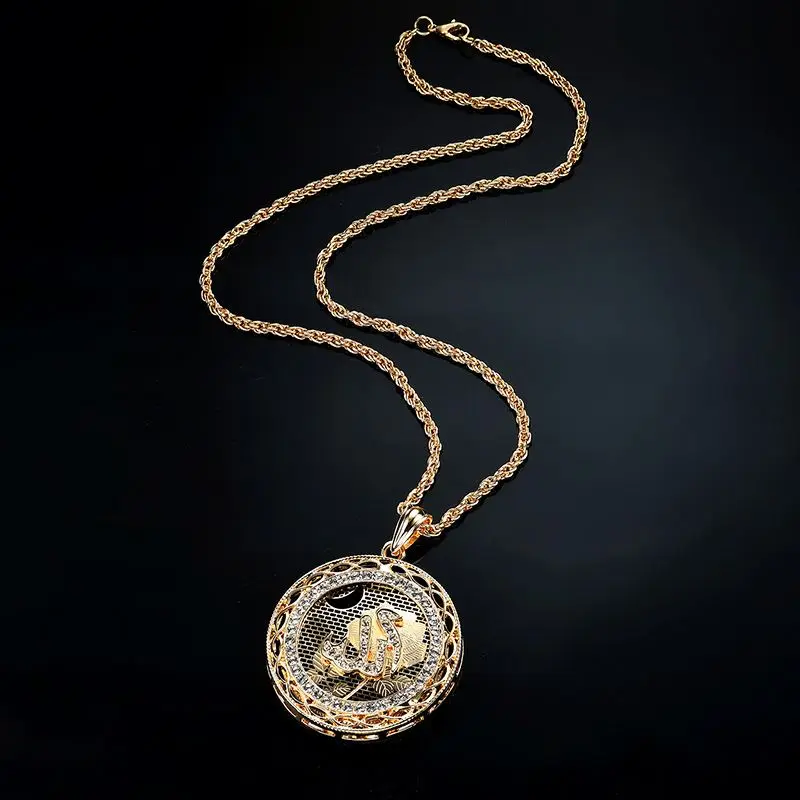 2019 Hot Selling Real Gold Arabian Muslim Islamic Allah diamond pendant necklace Crystal Round Pendant Necklace