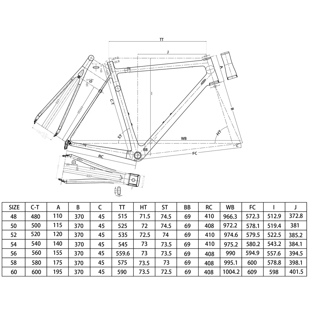 Chinese Super light toray T800 OEM carbon road bike frames with 818g 45cm