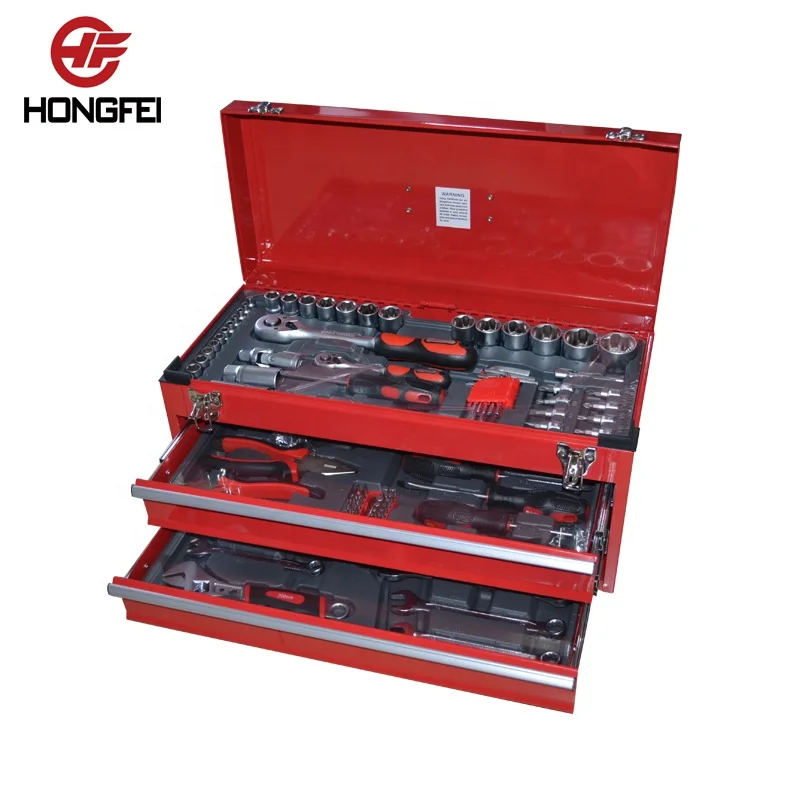Hongfei 3 Drawer Metal Tool Box with Tools
