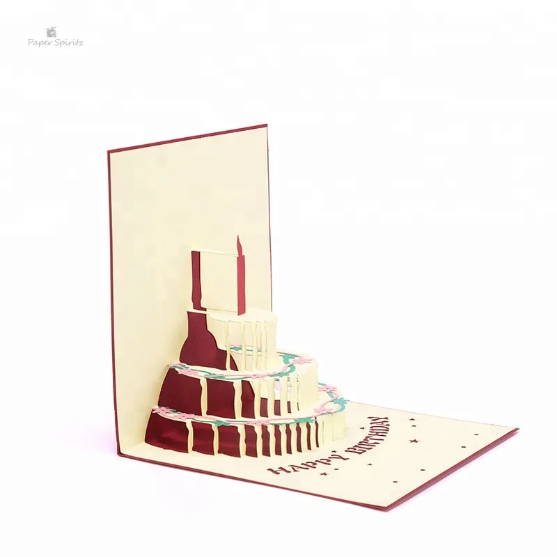 
Birthday greeting card cake pop up card handmade gift card red cover 