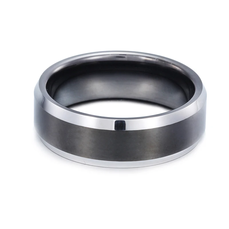 
Hot Sale Silver Polish Line Black Tungsten Ring Men Jewelry Wholesale 
