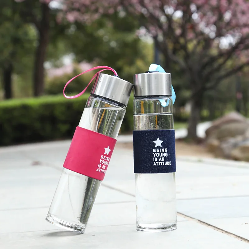 
FBA Borosilicate Glass Water Bottles With Tea Infuser And Stainless Steel Lids 