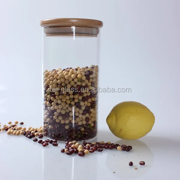 Продвижение приготовления боросиликатного стекла, пищевых контейнеров, стеклянные банки с деревянной крышкой