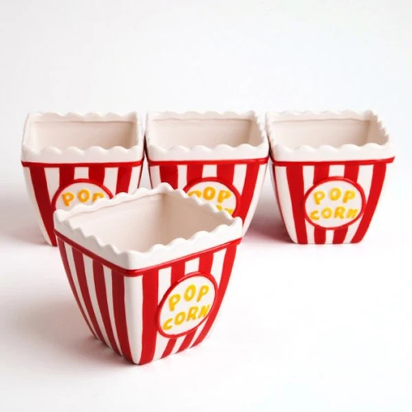 Embossed Logo Reusable Ceramic Popcorn Bowl custom home decor porcelain bowl