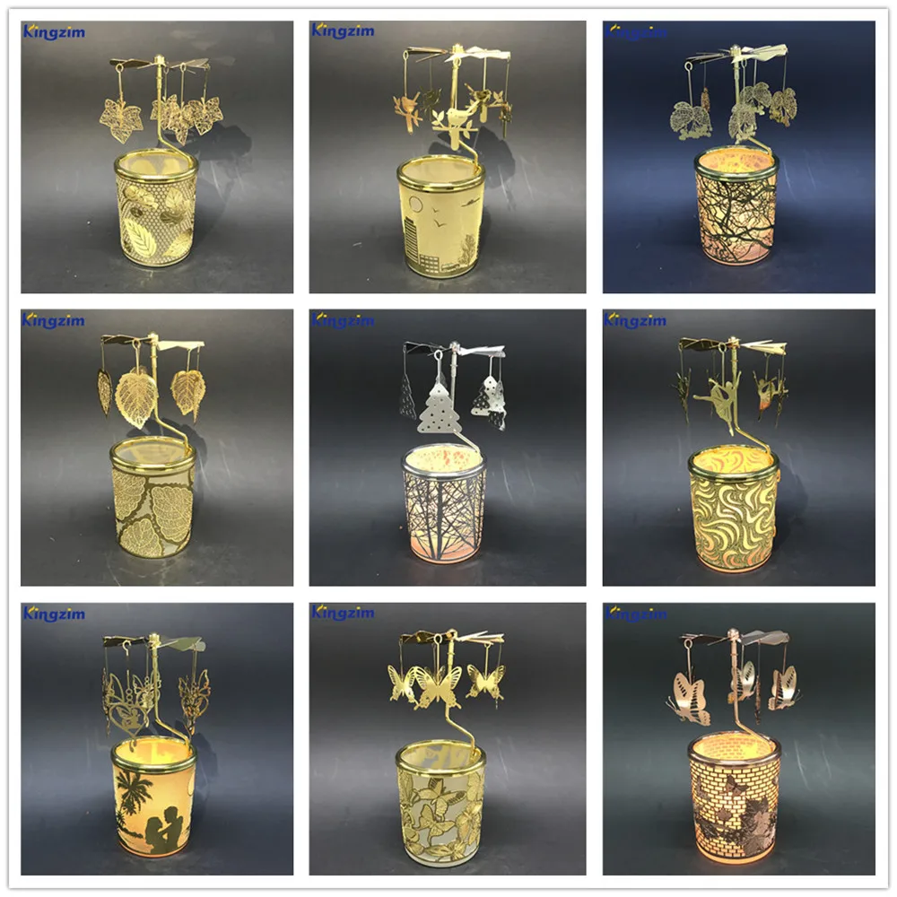 Оптовая продажа вращающиеся подсвечники на заказ с каруселем из кленовых листьев для свадебного подарка