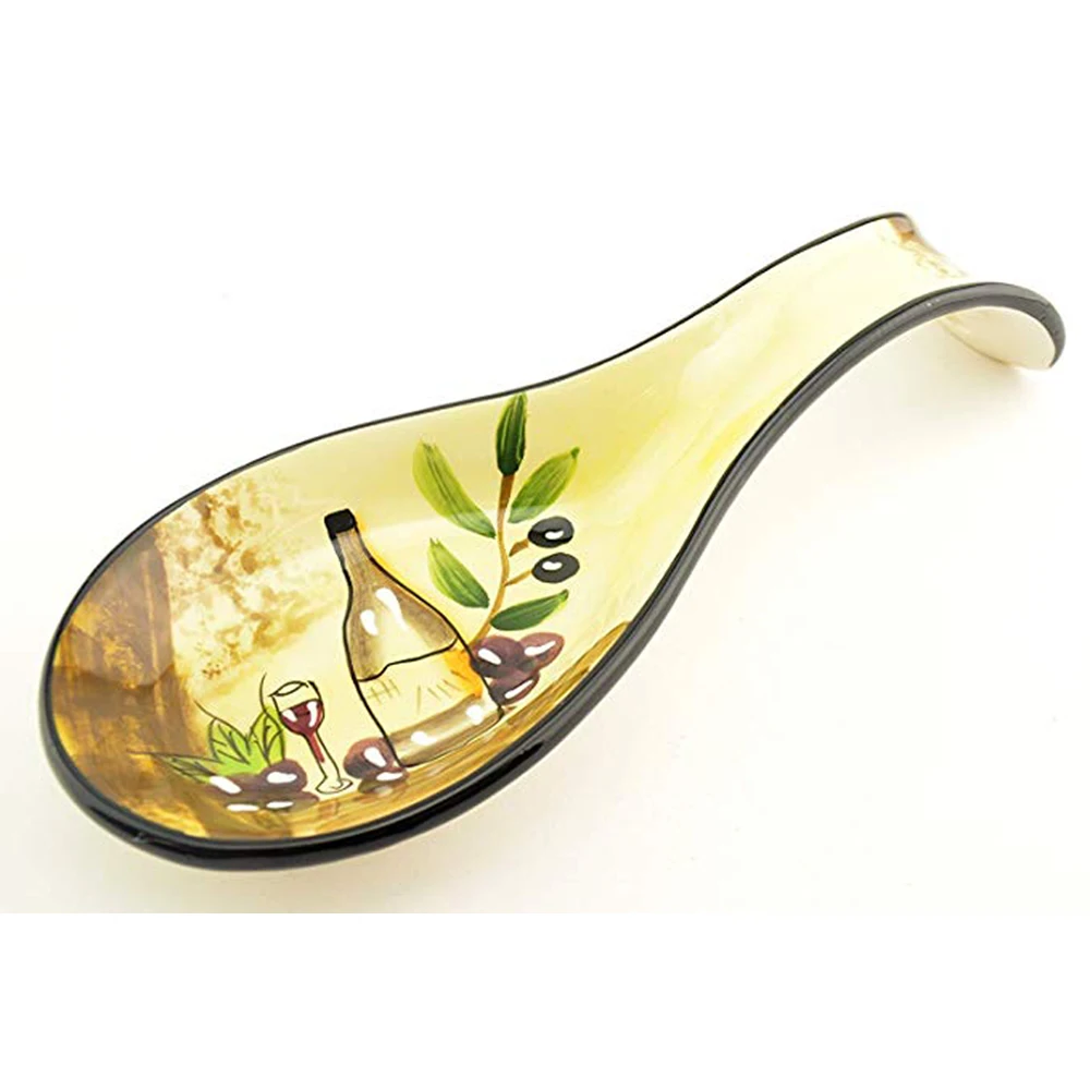 Colorful Kitchen Ceramic Spoon Rest Hand Painted Large Spoon Rest