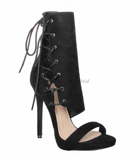 Black Suede Lace Up italian fashion women shoes summer sandals 2016