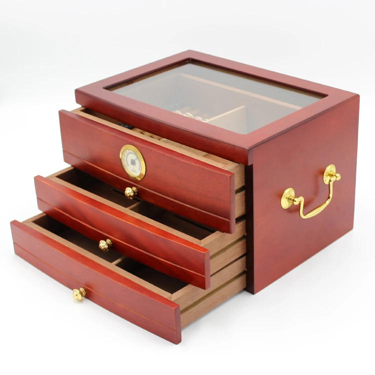 100CT glass top wood cigar humidor