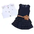 2pcs Baby girl Dress Jacket Suits belt Jeans kids Summer Denim vest dress Models Vest Jeans
