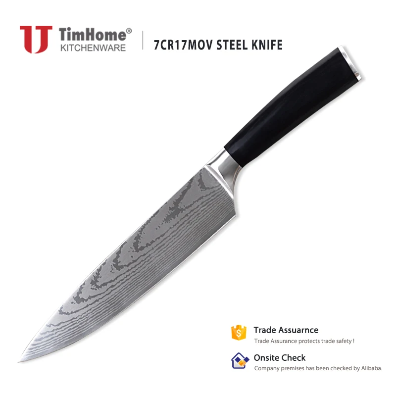 
Timhome 7CR17mov damascus pattern chef knife 8inch stainless steel kitchen razor sharp knives 