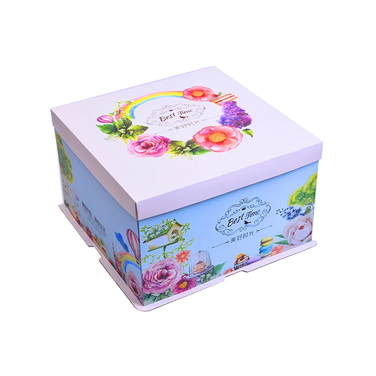 Disposable paper packaging card board big 10 inch cake box birthday cake box with cardboard in Guangzhou