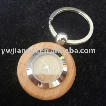 
Round wooden keyring with watch 