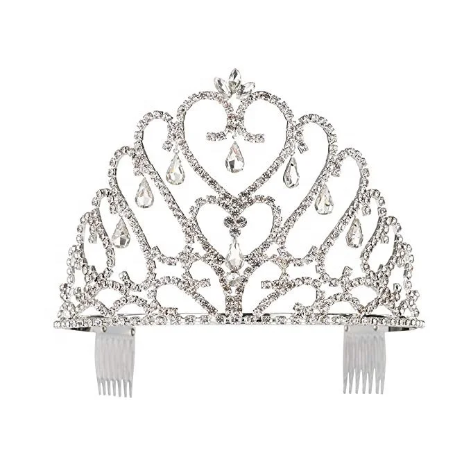 Crystal stone CROWN Loving Heart Princess Tiaras and Crowns Water drop pendant