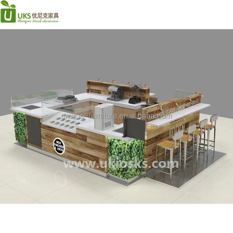 Salad bar Kiosk, Smoothies Display Counter, Juice bar Table with Seats