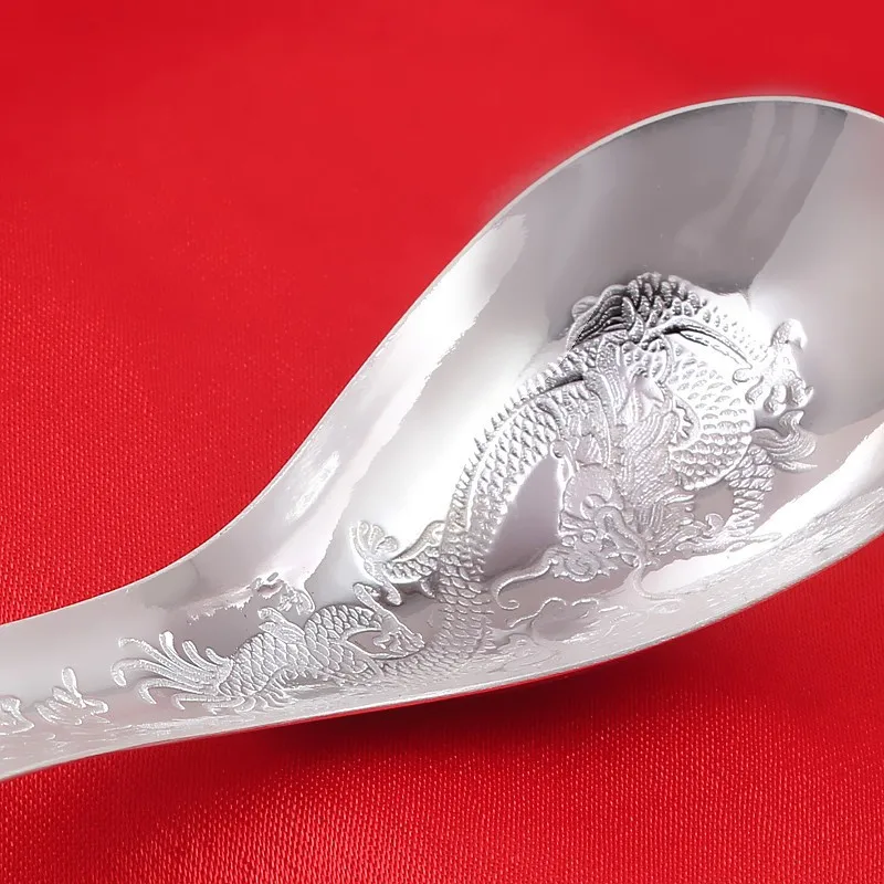 xs083 990 Dragon phoenix dependent spoon 990 silver spoon fine silver spoon