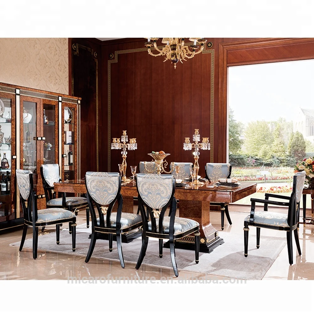 Italian royal antique classic wooden 8 seats dining table set