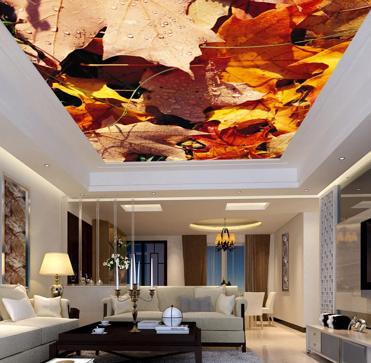 ZHIHAI Autumn leaves print lamp led fixed plastic boards kenya pvc stretch ceiling film