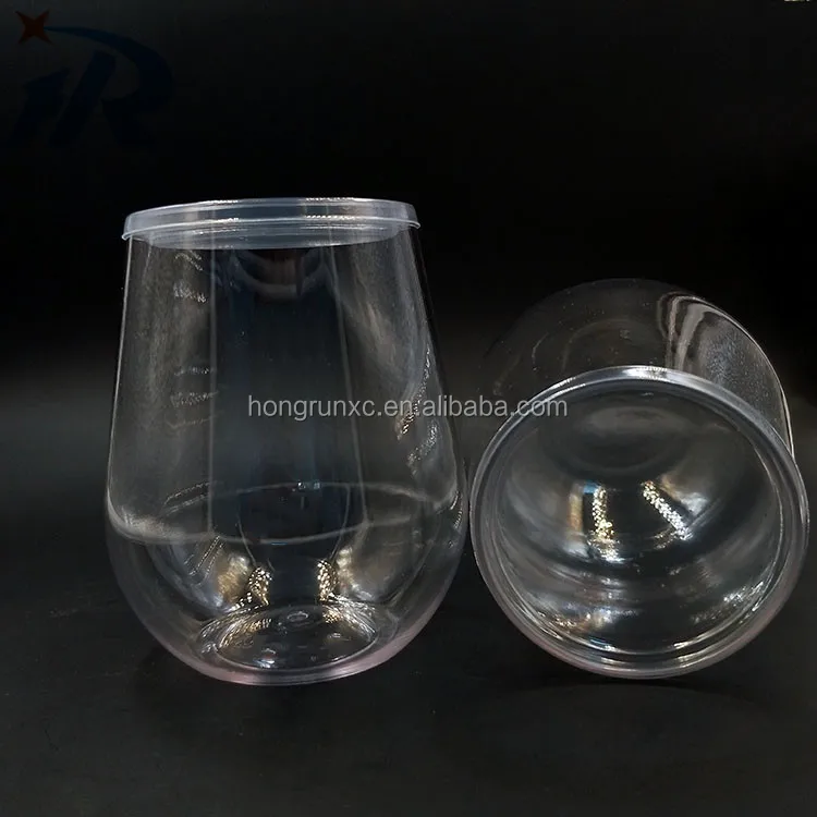Camping Usage Cups BPA free PET Plastic wine glasses with lid