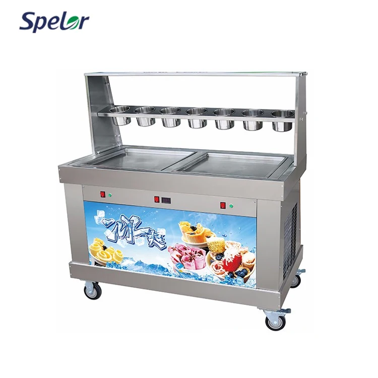 Energy Saving Commerical High Quality Thai Double Pan Fried Ice Cream Rolls Machine
