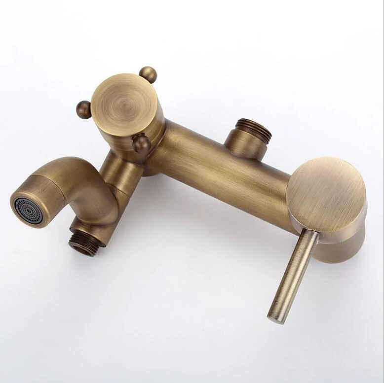 Classic Antique Brass Mixer Faucet Shower Set Brass Wall Mounted Bathroom Shower System