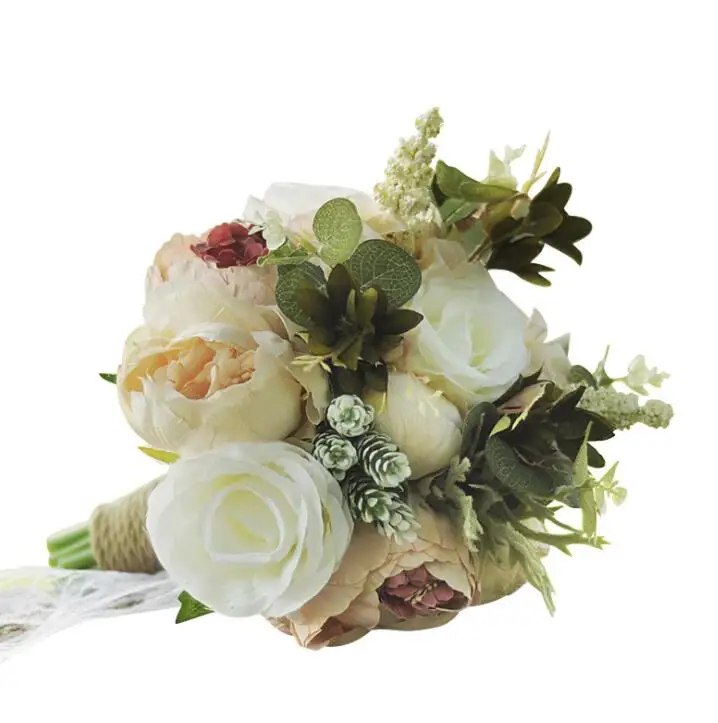 Bride Bouquet Beautiful Giant  Roses Artificial Flowers Crystal Flower bouquet for Wedding decoration