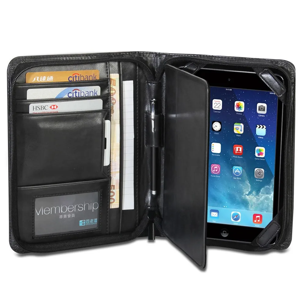Black PU Leather Folio Stand Business Portfolio Case for iPad