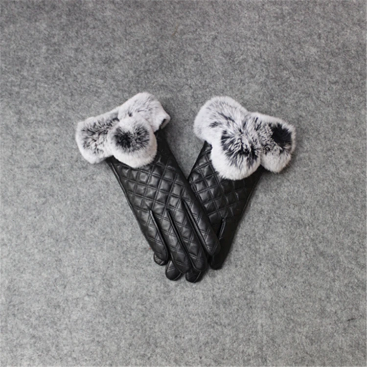 
Top Quality Winter Genuine Sheepskin Leather Glove With Real Rabbit Fur Trim 