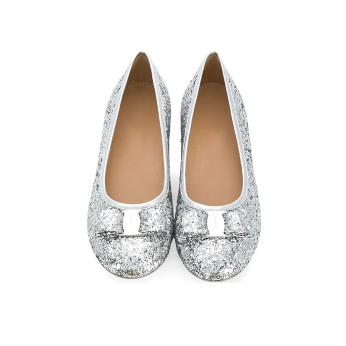Customized Color Slip On Bow Silver Glitter Kids Ballerina Girl Party Shoes Flats