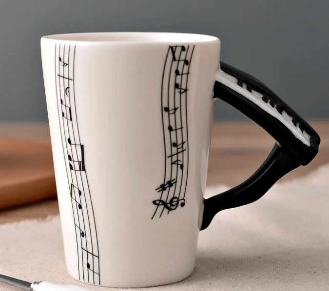 Ceramic Cup Personality Music Note Mug Coffee Tea Cup Water Bottle Unique Gift Home Cafe