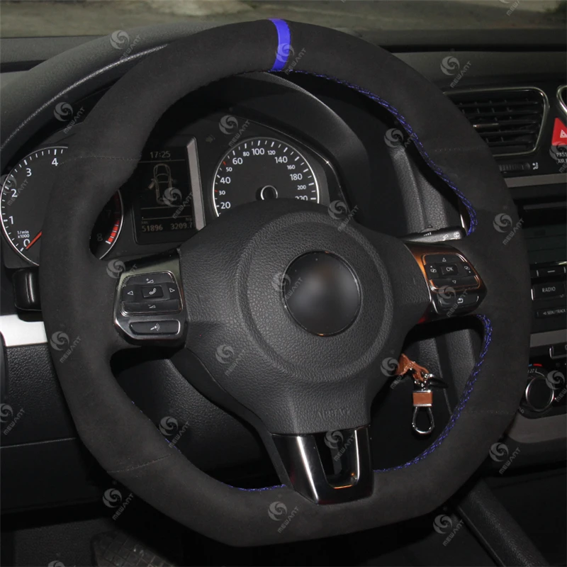 Hand Sewing Soft Suede Steering Wheel Cover for Volkswagen Golf 6 GTI MK6 VW Polo GTI Scirocco R Passat CC R-Line 2010