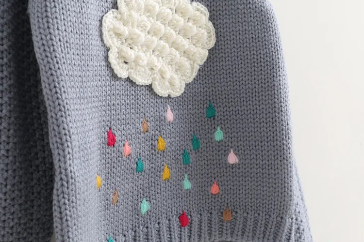 
fashion cloud patchwork embroidery chunky knit pullover kid sweater girl knitted clothing sweater 