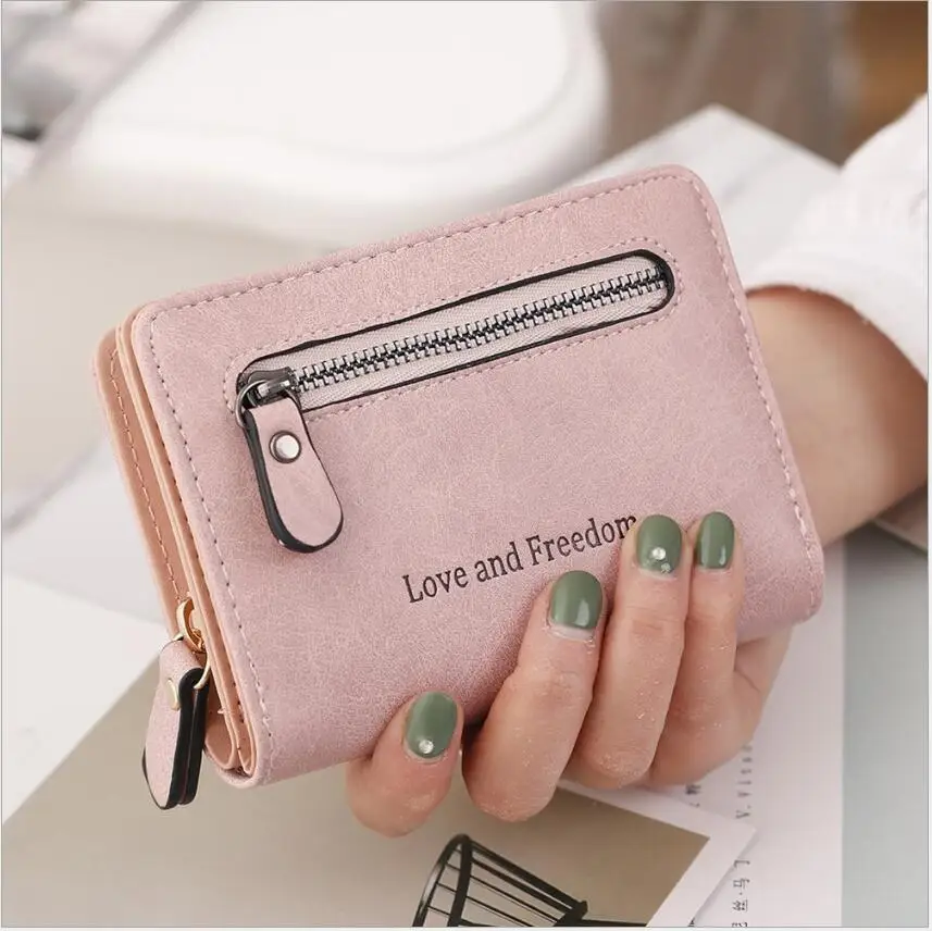 Factory wholesale love and freedom Double zipper short Wallet