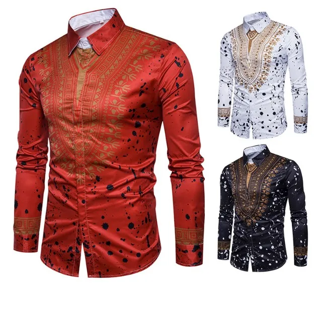 Cy30878a 2018 Новый стиль Мужская национальная рубашка с длинным рукавом и принтом разбитых цветов