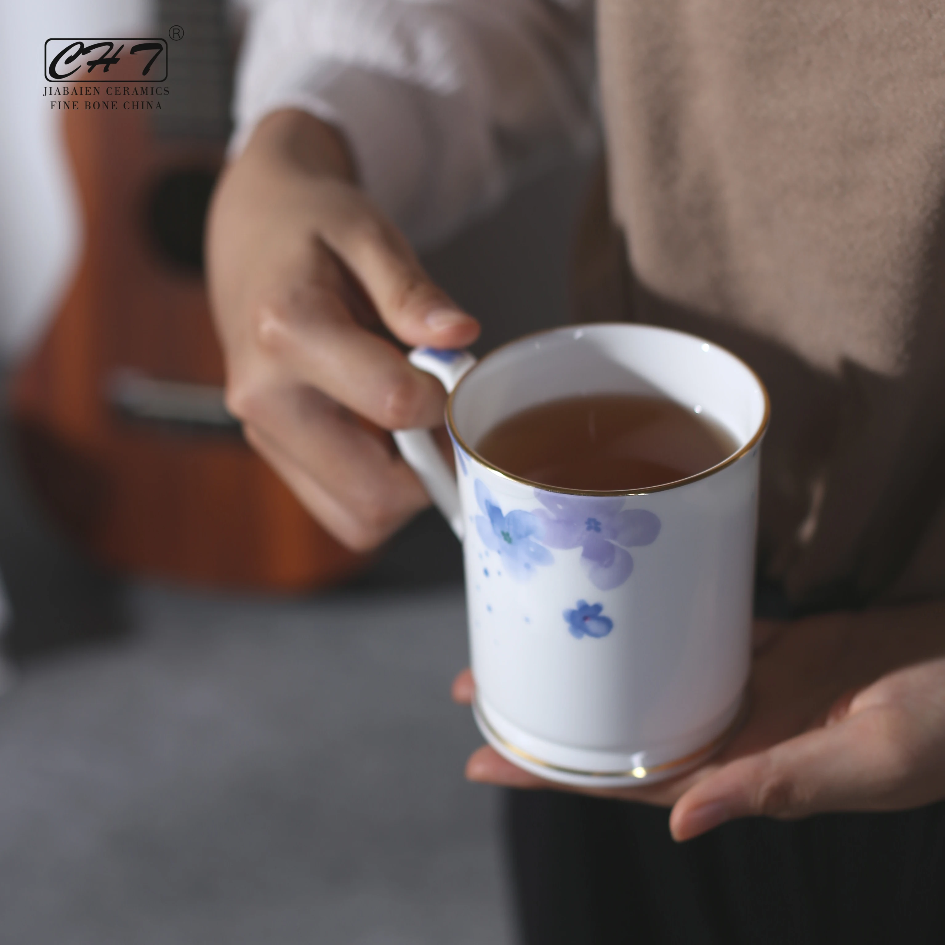 Factory direct sale office couple water cup rustic floral porcelain coffee tea mug cup