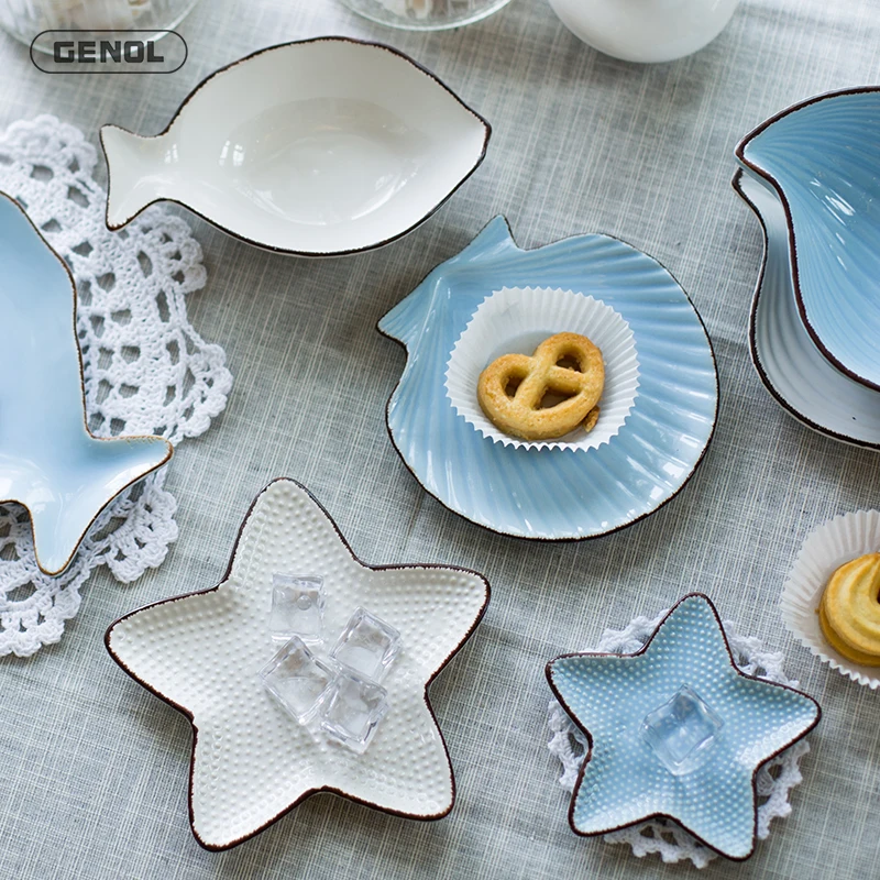 Japanese Sushi Cheap Bulk Ceramic Dinner Serveware Ocean Fish Shaped Dish Plate and Bowl for Gift Set