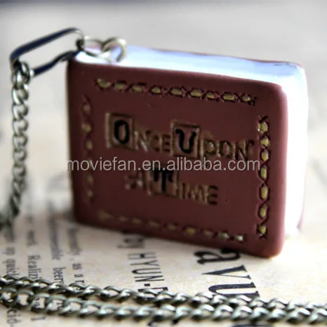 Once upon a time book necklace jewelry, gift in bronze tone