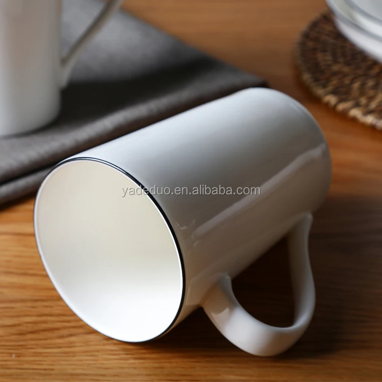 Porcelain 12oz coffee mugs with handle ceramic black line tea cups adding your design for hotel