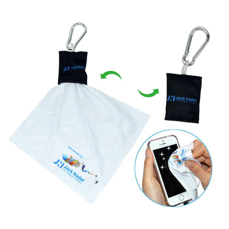 Big quantity supplied customized print microfiber cleaning cloth with keychain