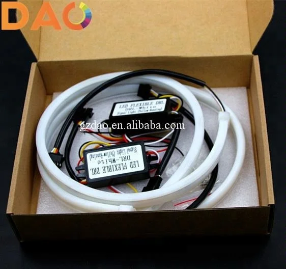 DAO 2pcs 60cm Daytime Running Light Universial Flexible Soft Tube Guide Car LED Strip White DRL and Yellow led Turn Signal Light